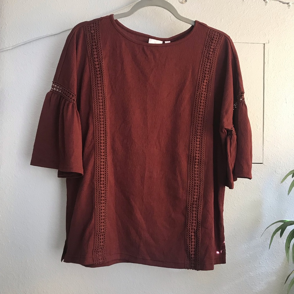 LC Lauren Conrad Textured Maroon Blouse